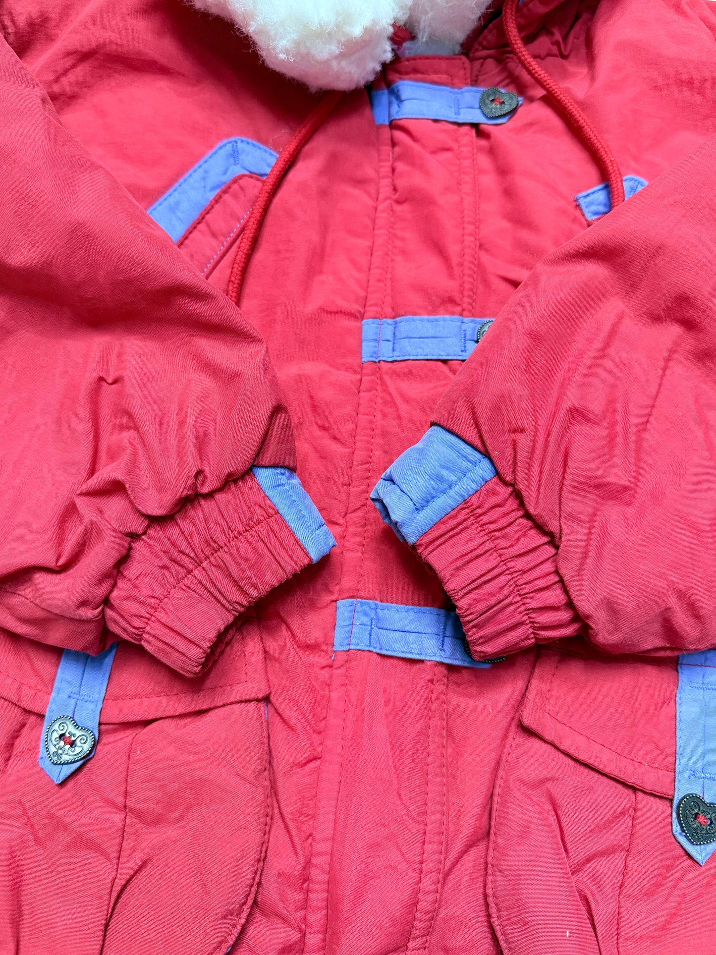 90s 2000' Kids Toddler Vintage Oshkosh Bgosh Heart Buttons Removable Hood Boa Down Jacket / 4T 5T 6y