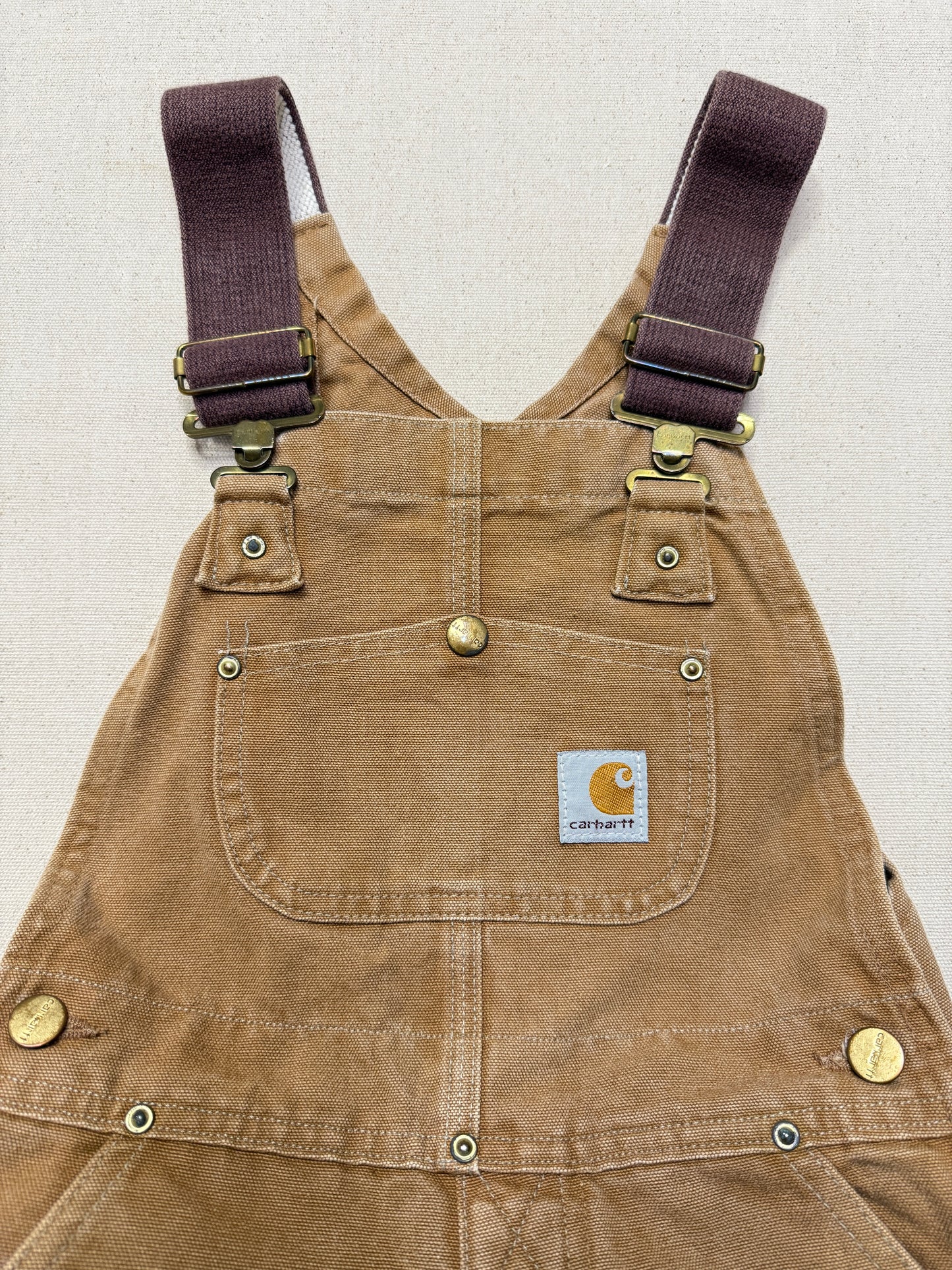 90s/2000 Kids Toddler Vintage Carhartt Canvas Double Knee Bib Light Brown Overall / 4T 5T 6y