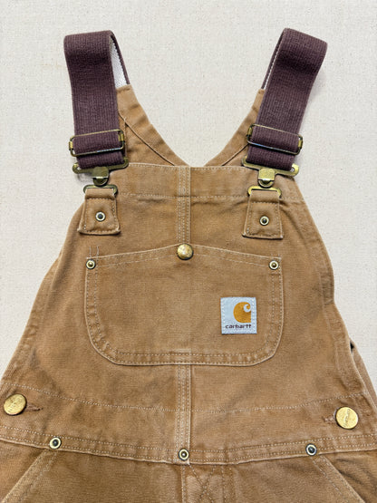 90s/2000 Kids Toddler Vintage Carhartt Canvas Double Knee Bib Light Brown Overall / 4T 5T 6y