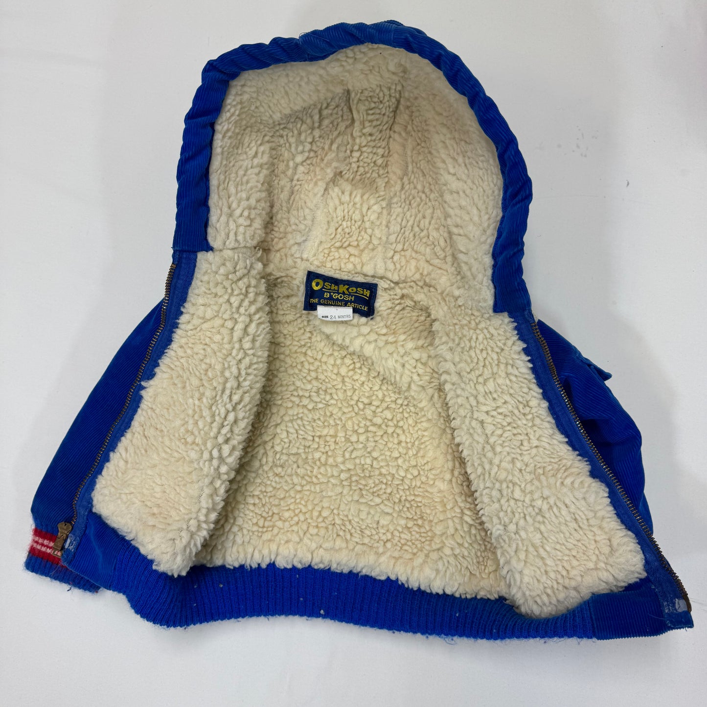 90s Kids Toddler Oshkosh B’Gosh Royal Blue Corduroy Zip Lined Jacket With Hood 24m/ Made in USA