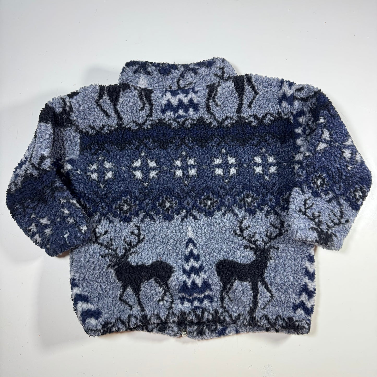 90s Kids Toddler Vintage Zip Fleece Raindeer Blue Tone Black Mountain Fleece S 3T 4Y 5YMade in USA