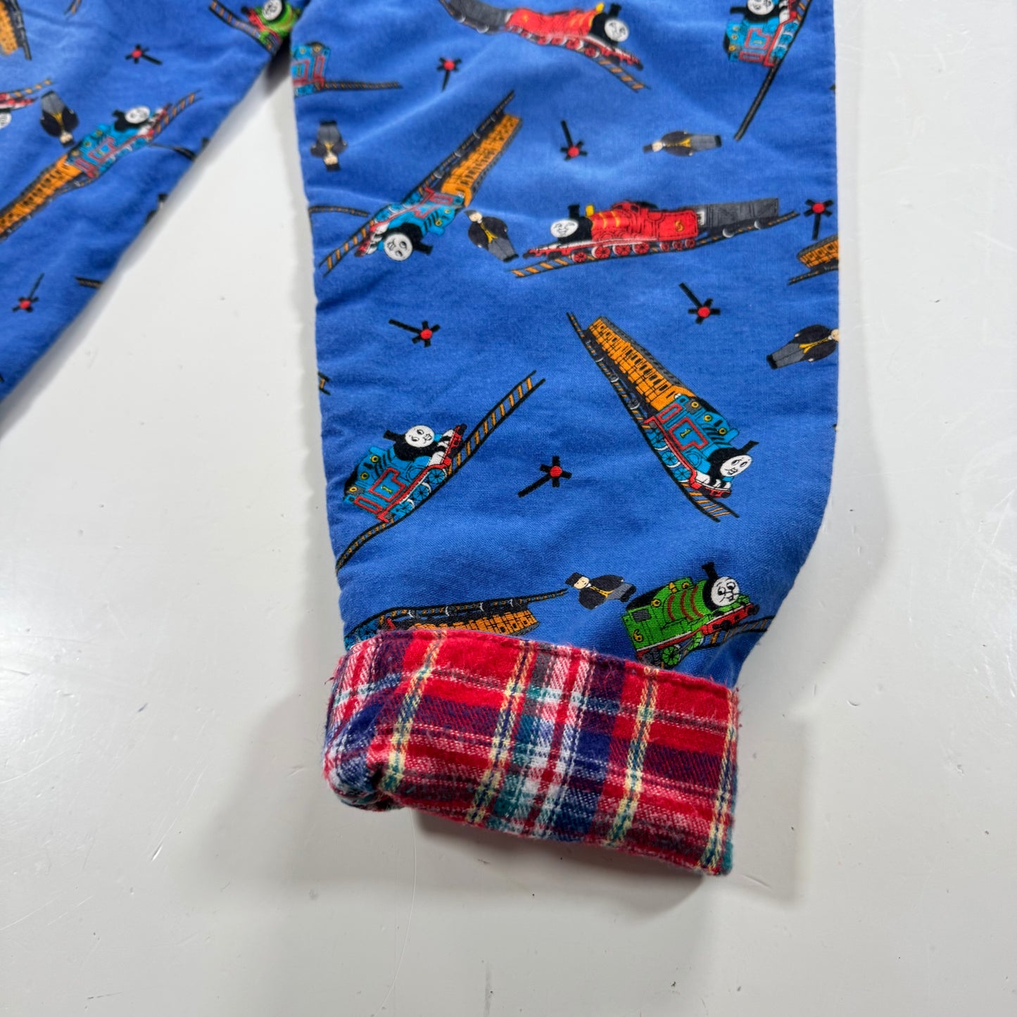 1996 90s Kids Toddler Vintage Thomas The Tank Engine & Friends Plaid Lined Pant AOP Trains Reversible 4Y 5Y Made in USA