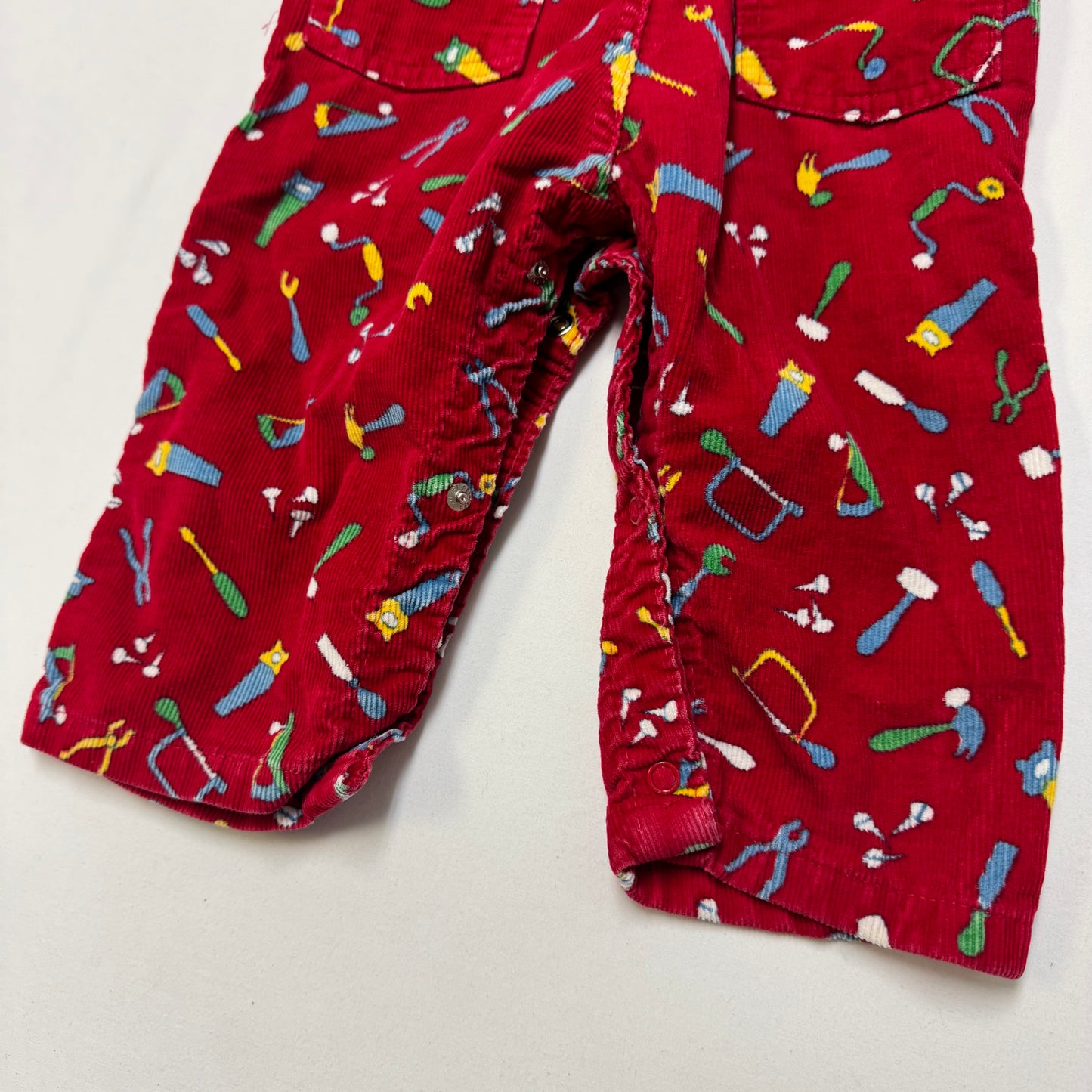 90s Kids Toddler Infant Vintage Baby B’Gosh Oshkosh Red Corduroy Tools Prints AOP //24m / Made in USA