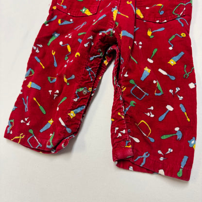 90s Kids Toddler Infant Vintage Baby B’Gosh Oshkosh Red Corduroy Tools Prints AOP //24m / Made in USA