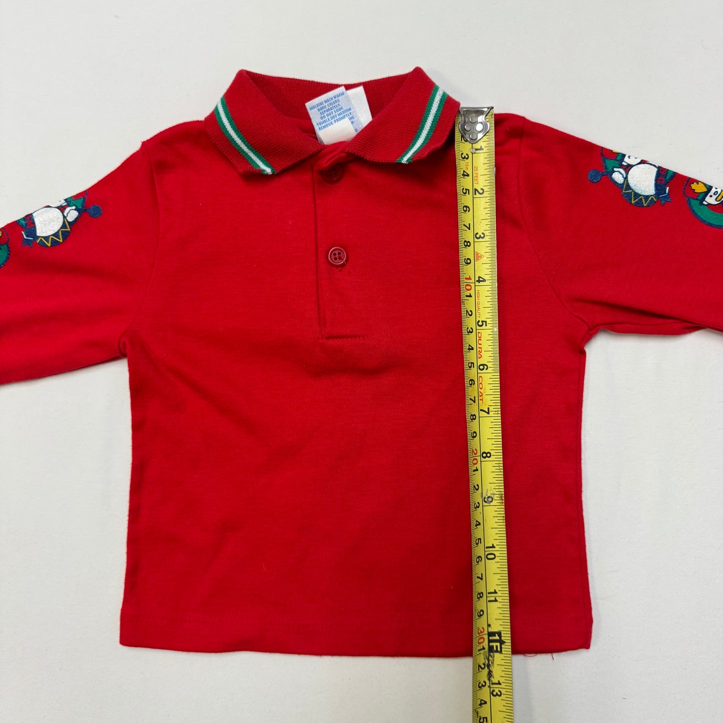 90s Kids Toddler Infant Vintage Baby B’Gosh Oshkosh Red Long Sleeve Holiday Print Sleeves //18m / Made in USA