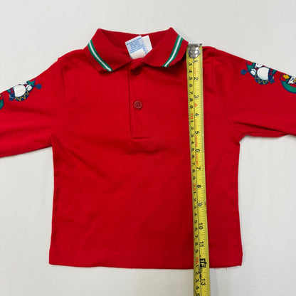 90s Kids Toddler Infant Vintage Baby B’Gosh Oshkosh Red Long Sleeve Holiday Print Sleeves //18m / Made in USA