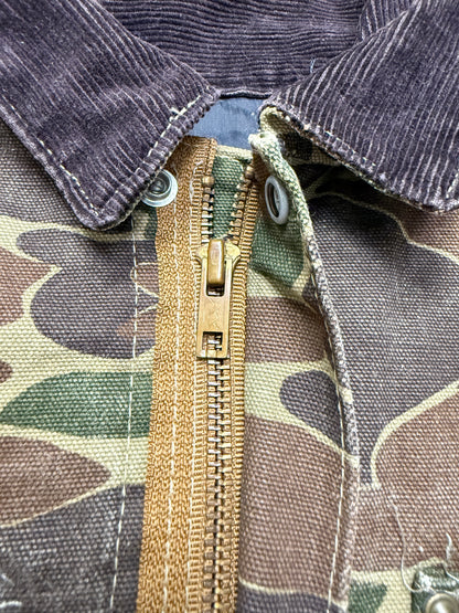 80s Kids Youth Vintage Carhartt Rare Duck Hunting Camo Corduroy Collar Quilt Lined Jacket / 7y 8y 9y