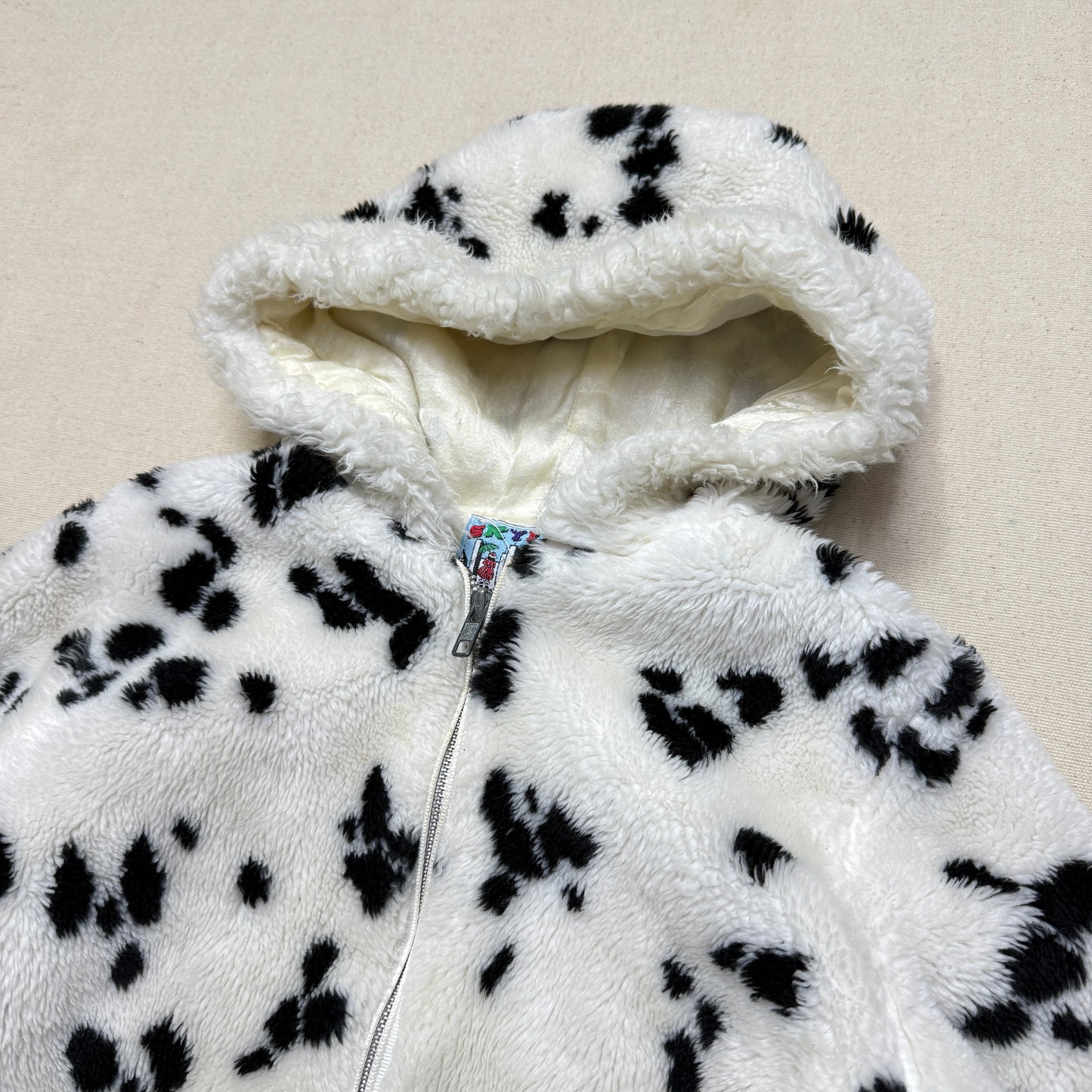 90s Kids Vintage Dalmatian Faux Fur Lined Zip Up Hooded jacket / 5y 6y