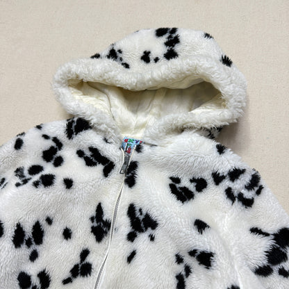 90s Kids Vintage Dalmatian Faux Fur Lined Zip Up Hooded jacket / 5y 6y