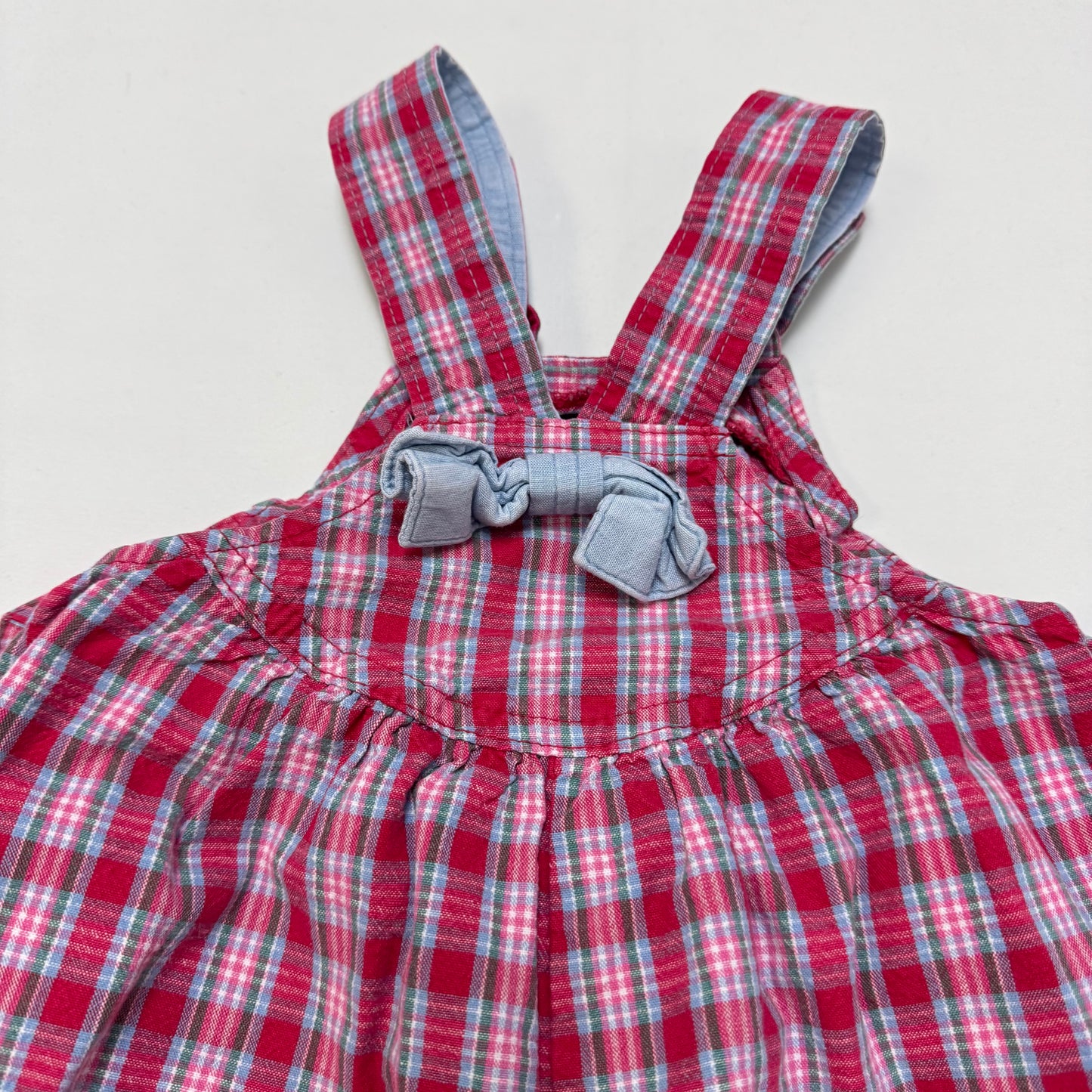 90s Kids Toddler Infant Vintage Baby B’Gosh Oshkosh 2 Piece Set Plaid Overall With Matching White Ruffle Long Sleeve /2T / Made in USA