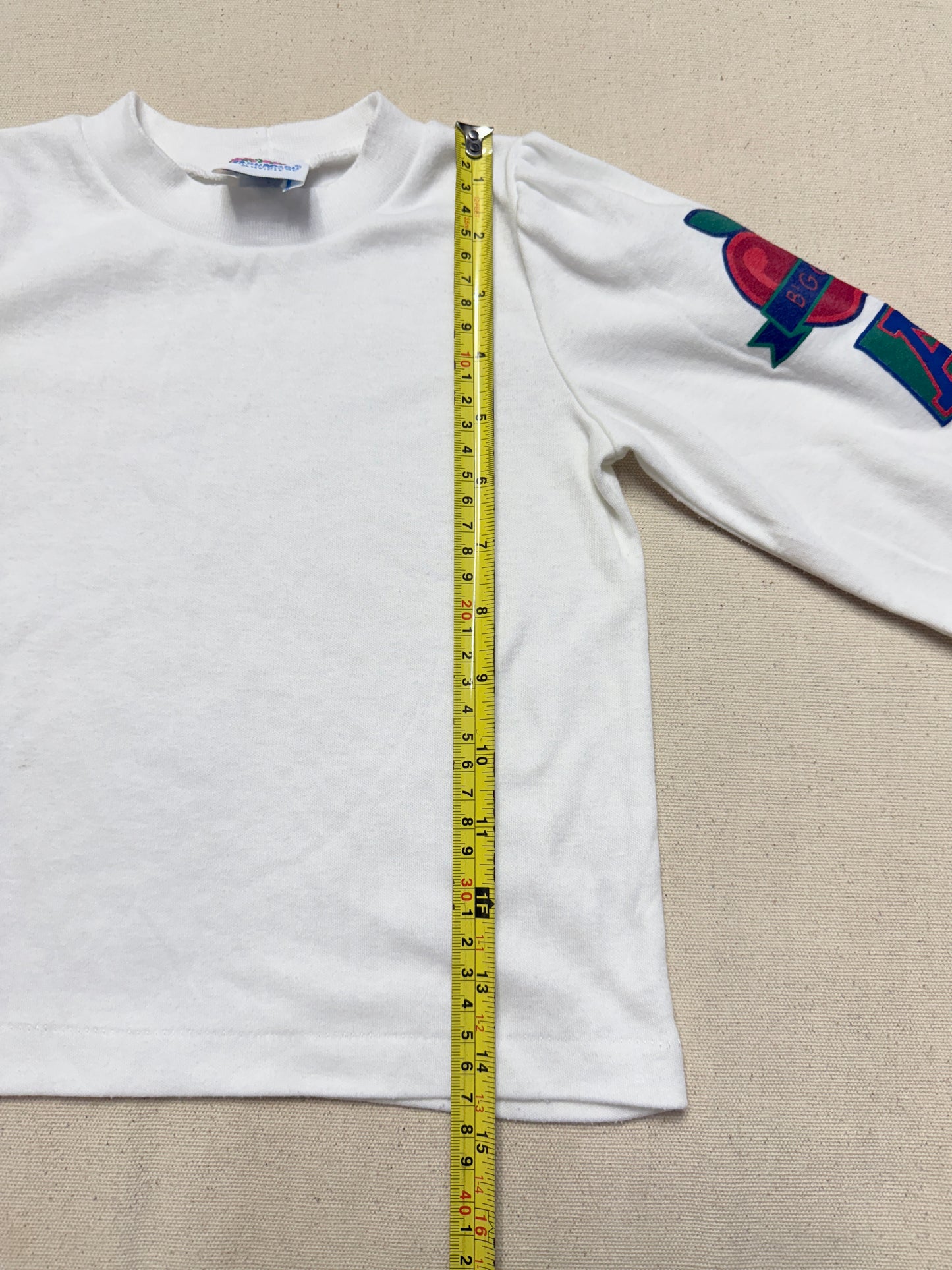 90s Kids Toddler Vintage Oshkosh Bgosh "A is for Apple" Longsleeve  Puffsleeve Top / 2T 3T / Made in USA