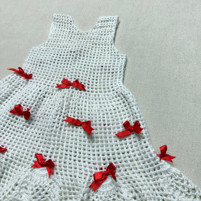 Kids Toddler Vintage Handmade Crochet Knit Removable Ribbons Design Dress / 3T 4T