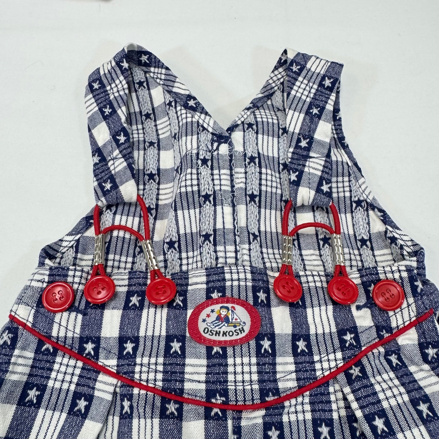 90s Kids Toddler Infant Vintage Baby B’Gosh Oshkosh 2 Piece Set Navy White Star Pattern Overall White T-shirt/ 3m 6m 24m/ Made in USA