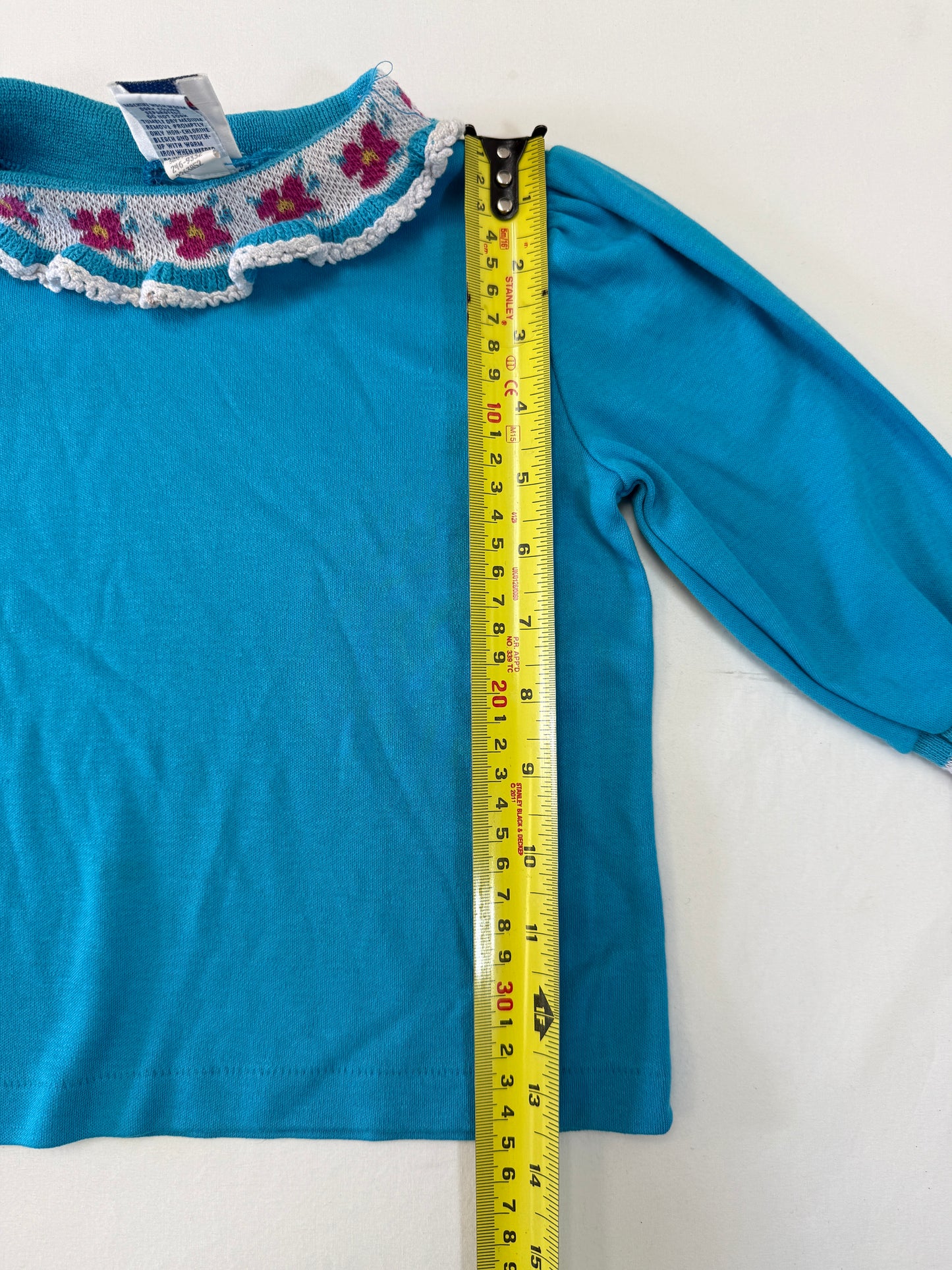 90s Y2K Kids Toddler Infant Vintage Oshkosh Bgosh Blue Check Dress and Puff Sleeve Floral Print Longsleeve Top 2pc Set / 12m 18m 24m / Made in USA dress set