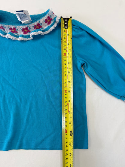 90s Y2K Kids Toddler Infant Vintage Oshkosh Bgosh Blue Check Dress and Puff Sleeve Floral Print Longsleeve Top 2pc Set / 12m 18m 24m / Made in USA dress set