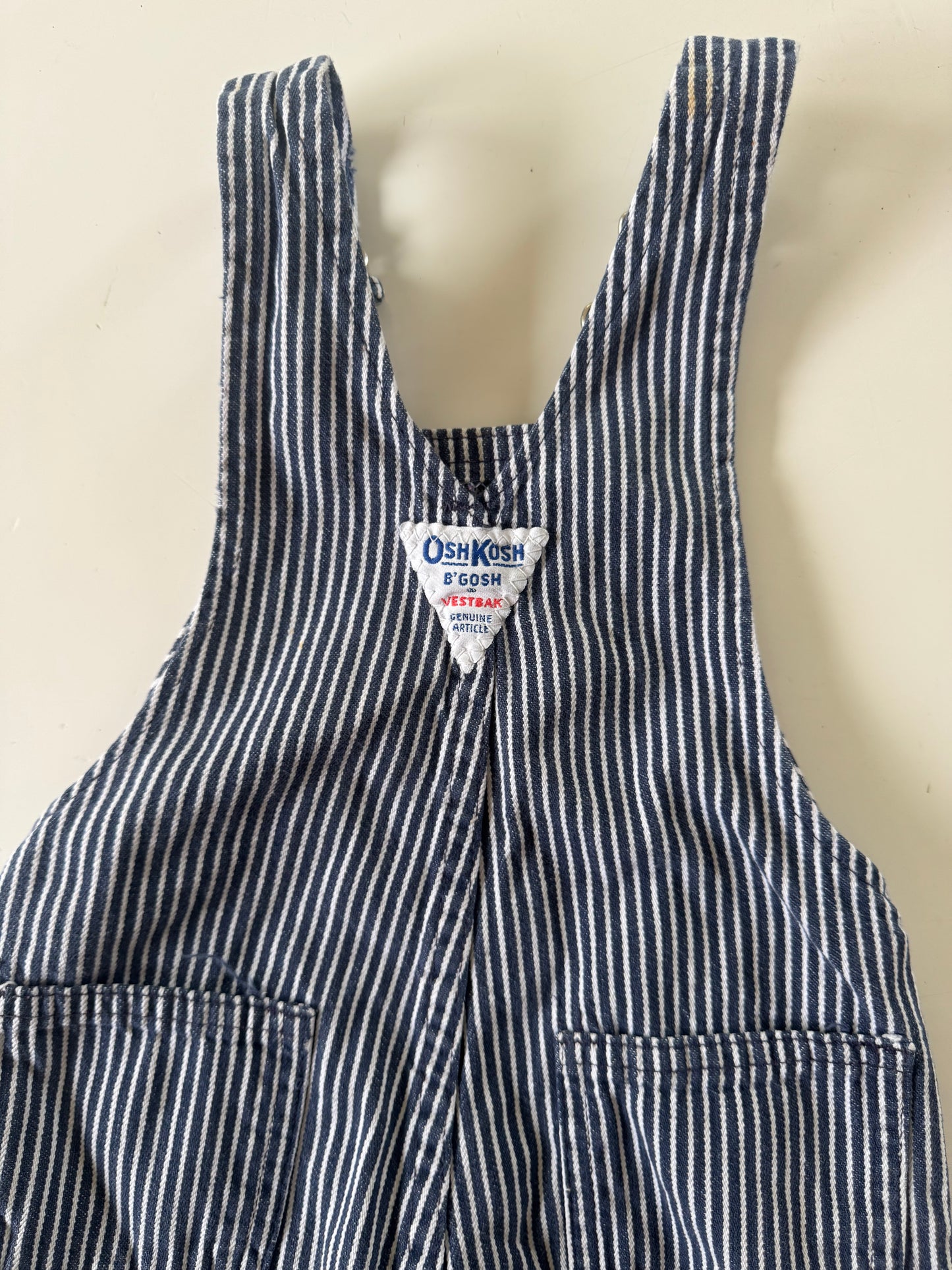90s Kids Toddler Infant Vintage Baby B’Gosh Oshkosh Navy White  Hickory Overalls //24m / Made in USA