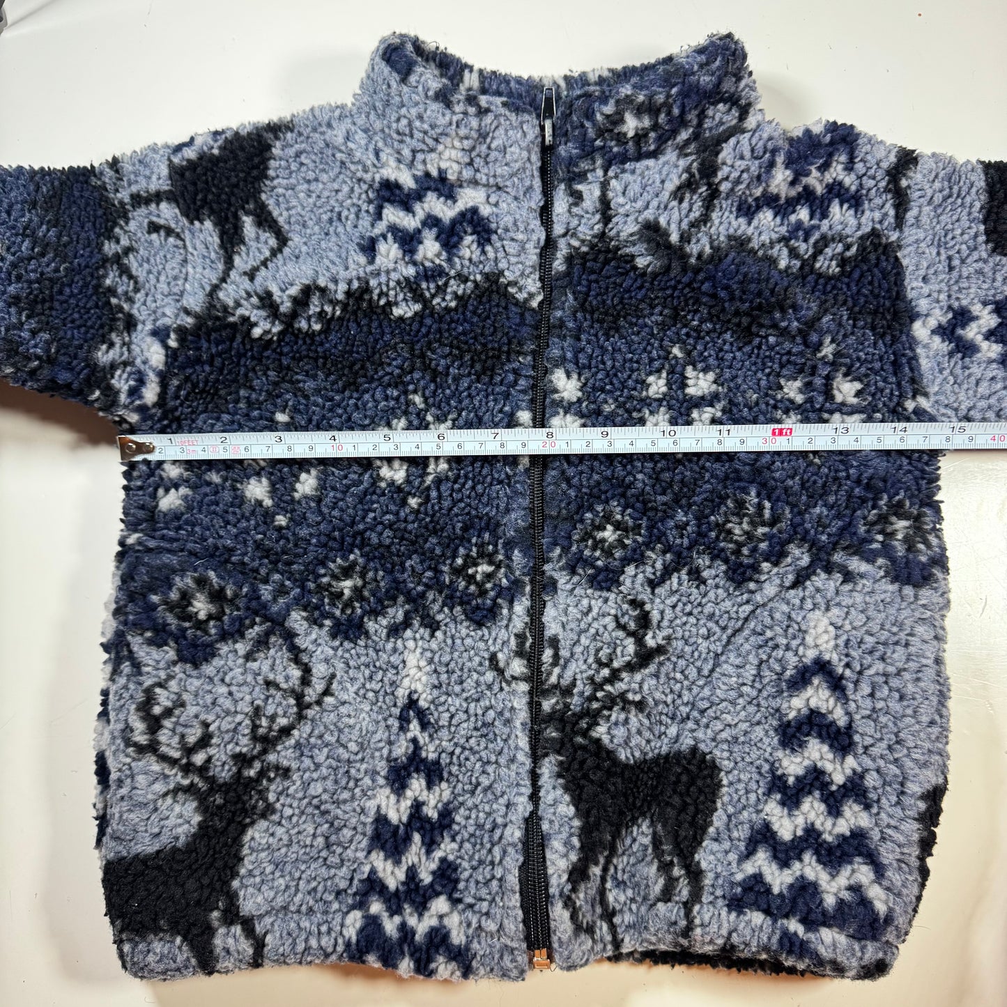 90s Kids Toddler Vintage Zip Fleece Raindeer Blue Tone Black Mountain Fleece S 3T 4Y 5YMade in USA