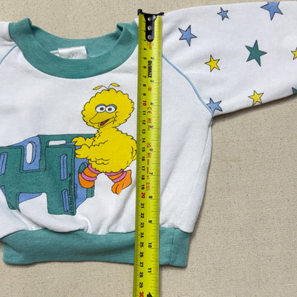 80s Kids Infant Vintage Sesame Street Big Bird Star Pattern Raglan Sleeve Sweatshirt / 6m 9m 12m