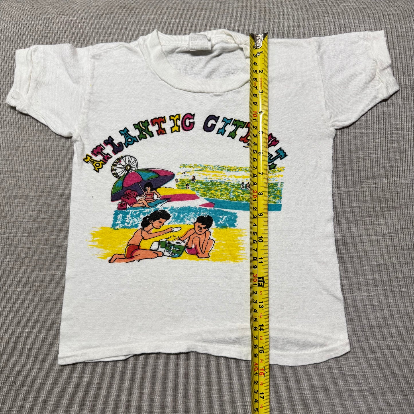 60s Kids Vintage Atlantic City NJ Souvenir Short Sleeve White 100% Cotton T-Shirt M 6Y 7Y 8Y