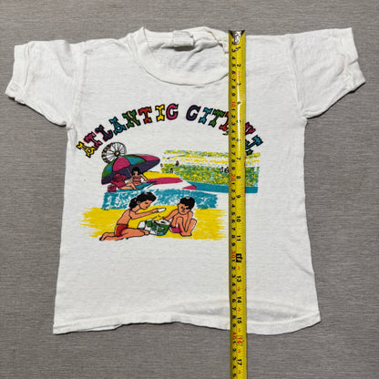 60s Kids Vintage Atlantic City NJ Souvenir Short Sleeve White 100% Cotton T-Shirt M 6Y 7Y 8Y