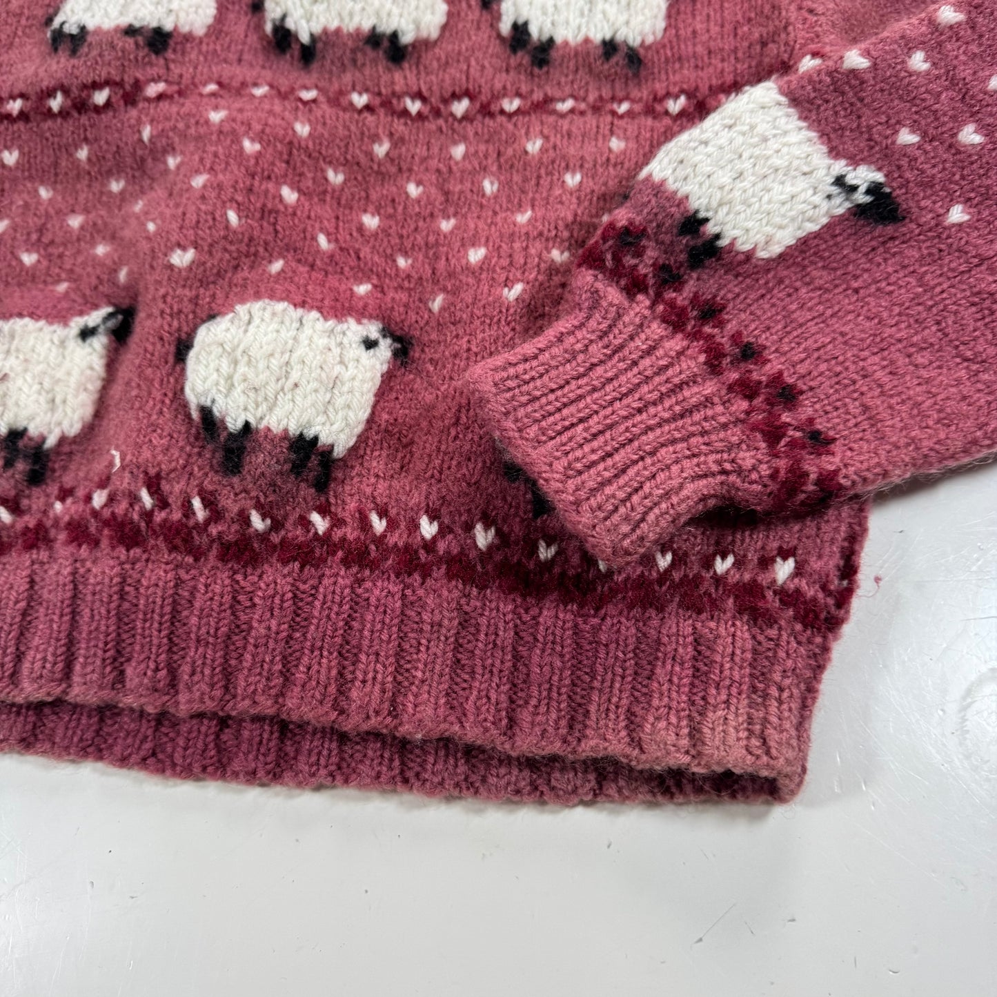 Kids Toddler Vintage Hand Knit Beautiful Maroon Pullover Sweater With Puff Shoulder AOP Sheep r 4Y 5Y 6Y