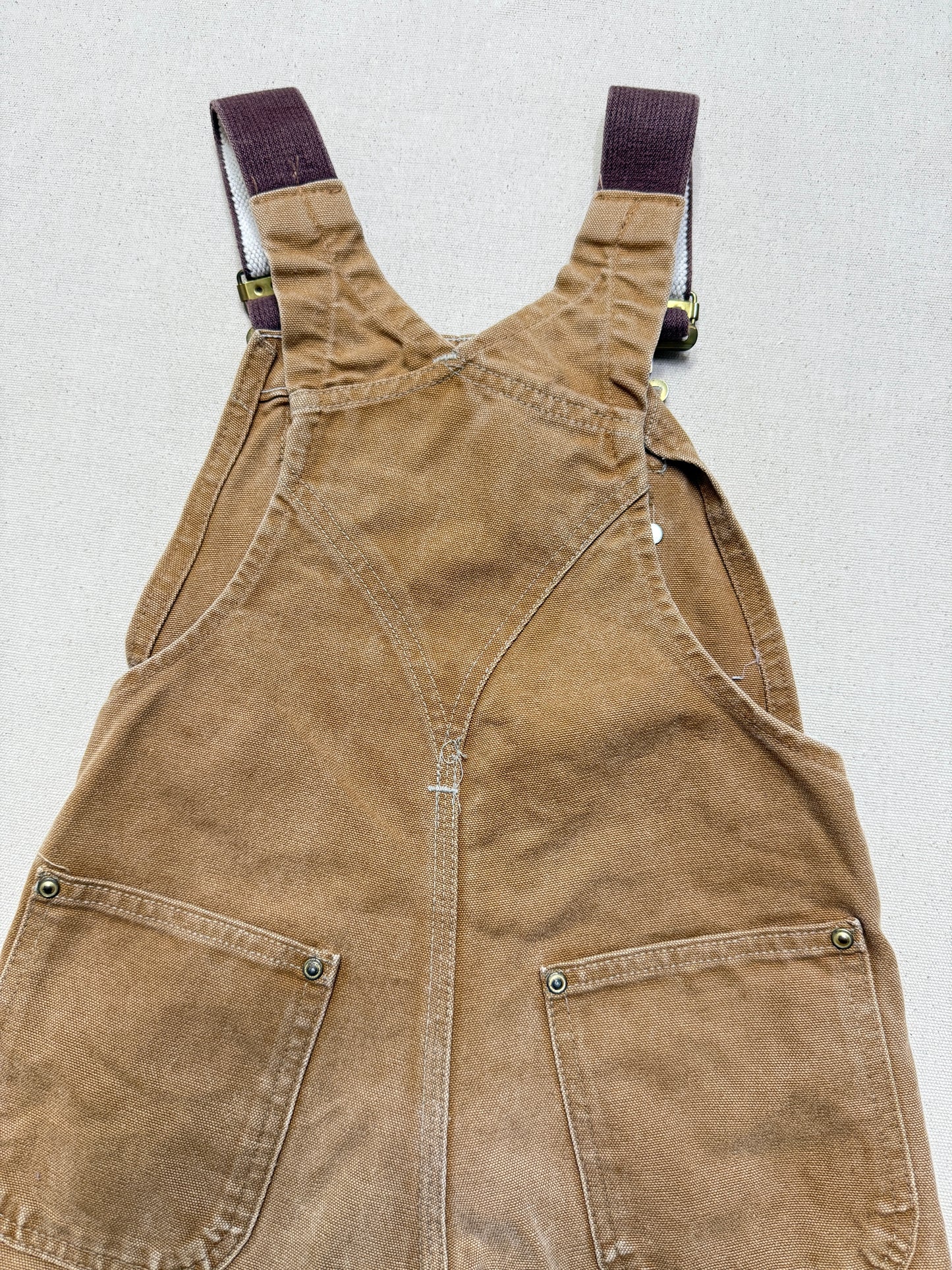 90s/2000 Kids Toddler Vintage Carhartt Canvas Double Knee Bib Light Brown Overall / 4T 5T 6y