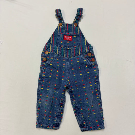 90s Kids Toddler Infant Vintage Baby B’Gosh Oshkosh Denim Car AOP Embroidery Print Overall /12m / Made in USA
