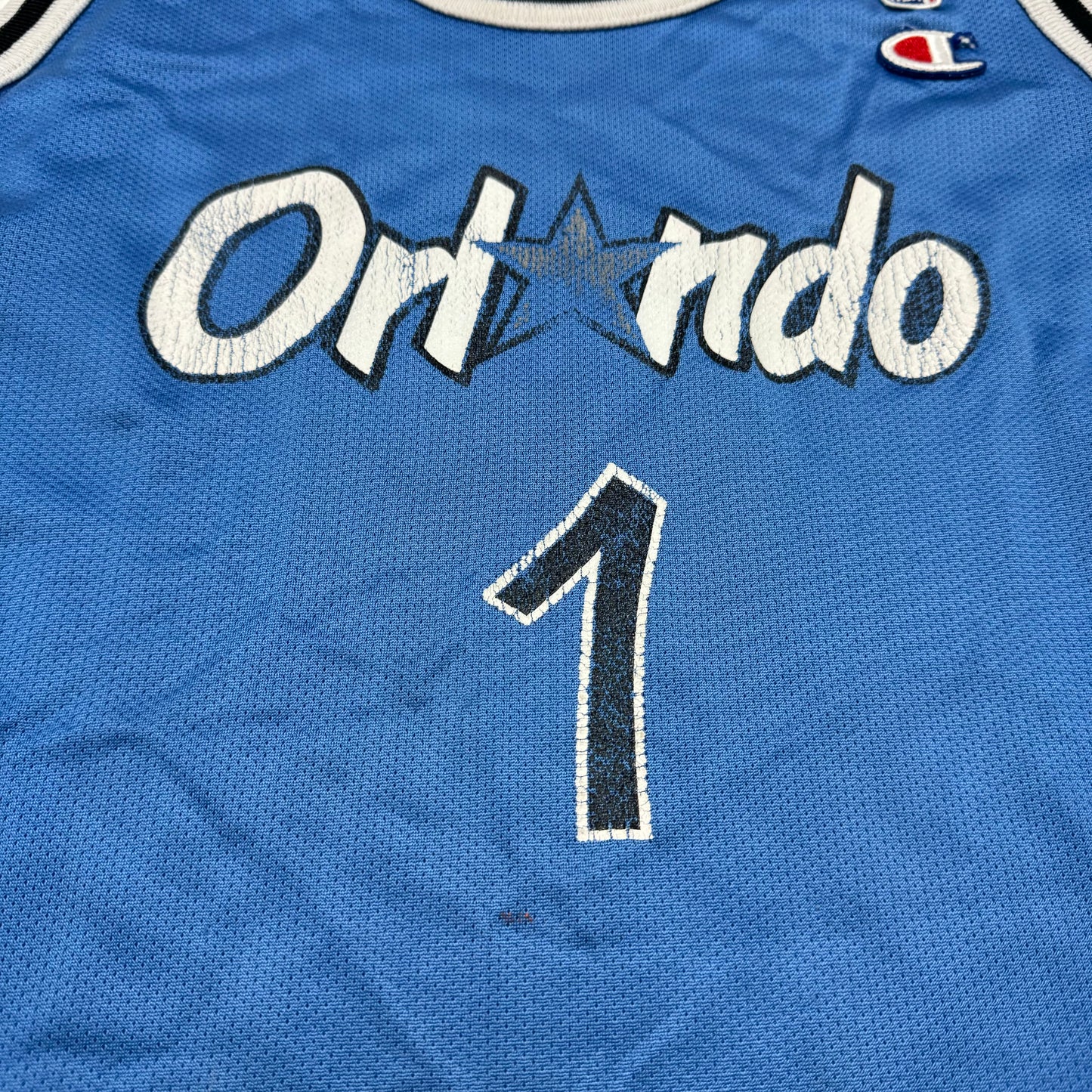 90s VTG Kids Champion Orlando #1 Hardaway Basketball Jersey Blue L(14-16Y)