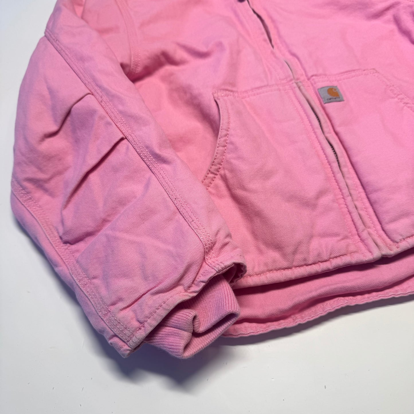2000s Kids Vintage Pink Carhartt Zip Hooded Fleece Lined Jacket S 7Y 8Y