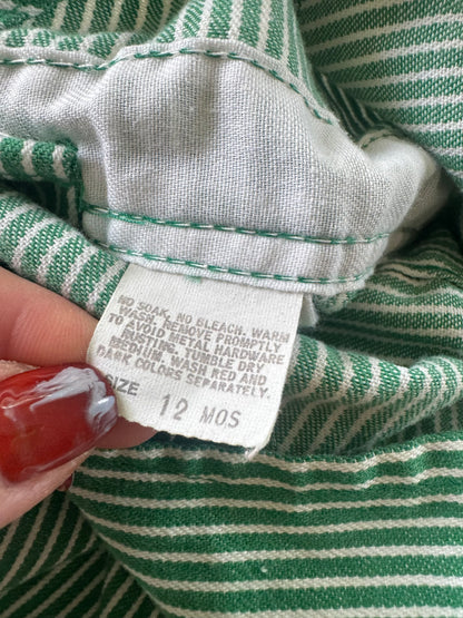 90s Kids Toddler Infant Vintage Baby B’Gosh Oshkosh Green White Stripe Overall //12m / Made in USA