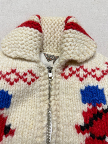 60s 70s Kids Toddler Vintage Guardsman Embroidered Shawl Collar Flash Zipper Lined Cowichan Sweater / 2T 3T