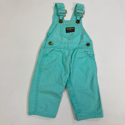 90s Kids Toddler Infant Vintage Baby B’Gosh Oshkosh 2 Piece Set Turquoise Overall White Ruffle T-shirt With Floral Accents /6m 9m / Made in USA