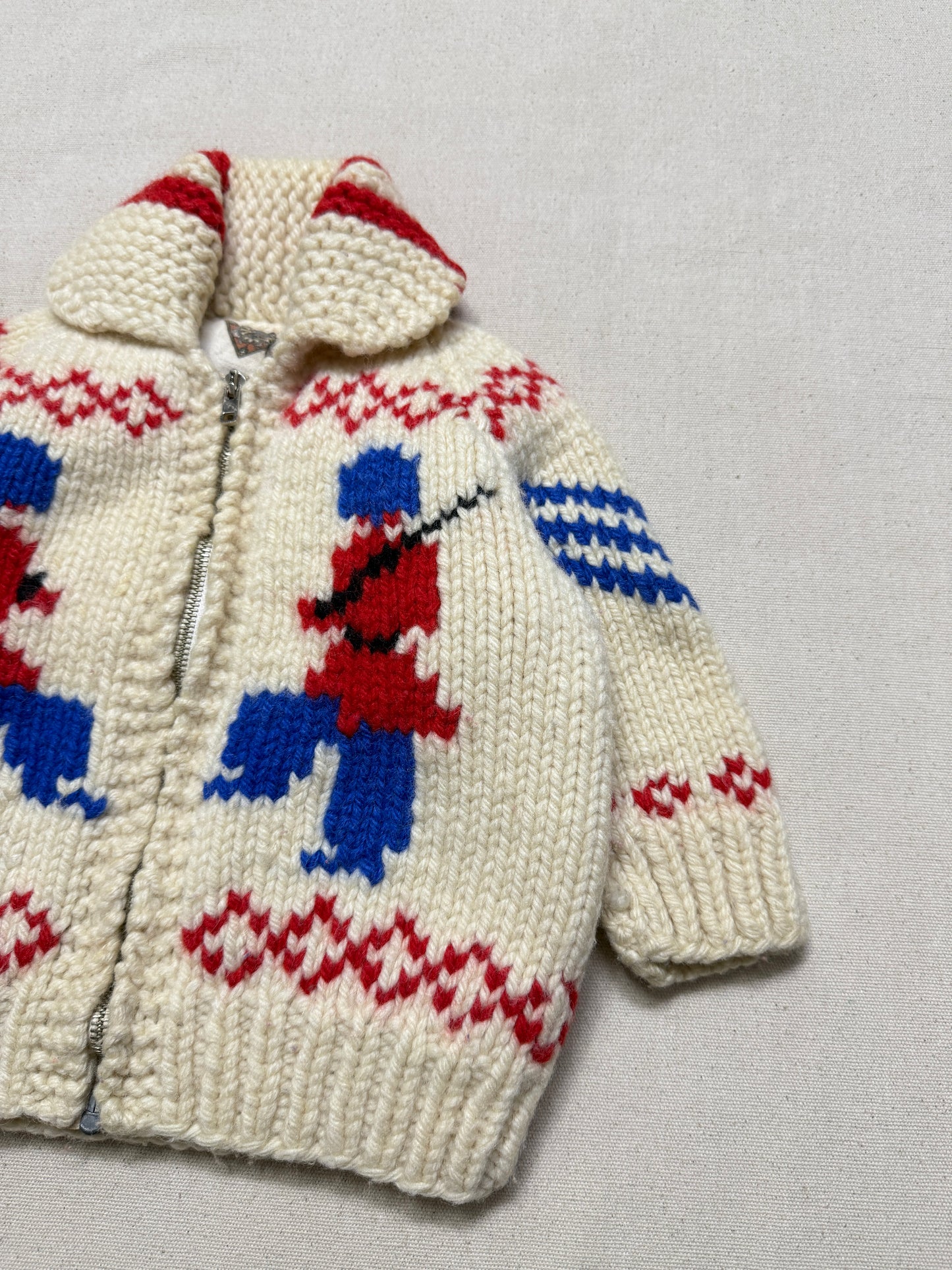 60s 70s Kids Toddler Vintage Guardsman Embroidered Shawl Collar Flash Zipper Lined Cowichan Sweater / 2T 3T