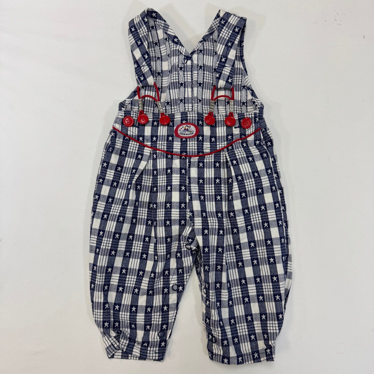 90s Kids Toddler Infant Vintage Baby B’Gosh Oshkosh 2 Piece Set Navy White Star Pattern Overall White T-shirt/ 3m 6m 24m/ Made in USA