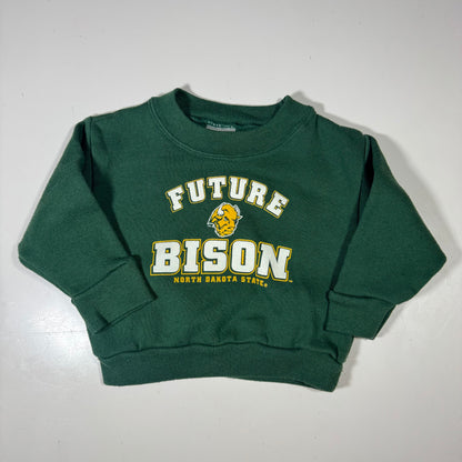 Early 2000s Kids Baby Vintage Future Bison North Dakota State Green Pullover Crew Sweatshirt 12M