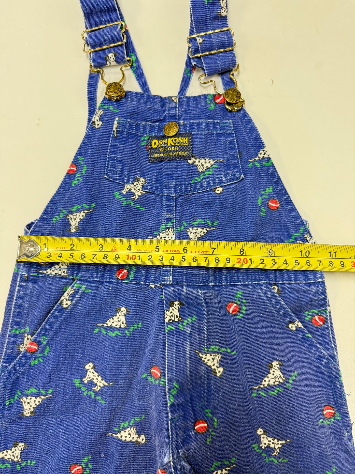 90s Kids Toddler Vintage Oshkosh Bgosh Dalmatian Dog AOP Blue Cotton Overall / 3T