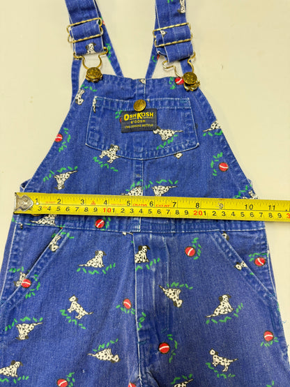 90s Kids Toddler Vintage Oshkosh Bgosh Dalmatian Dog AOP Blue Cotton Overall / 3T