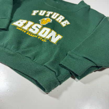 Early 2000s Kids Baby Vintage Future Bison North Dakota State Green Pullover Crew Sweatshirt 12M