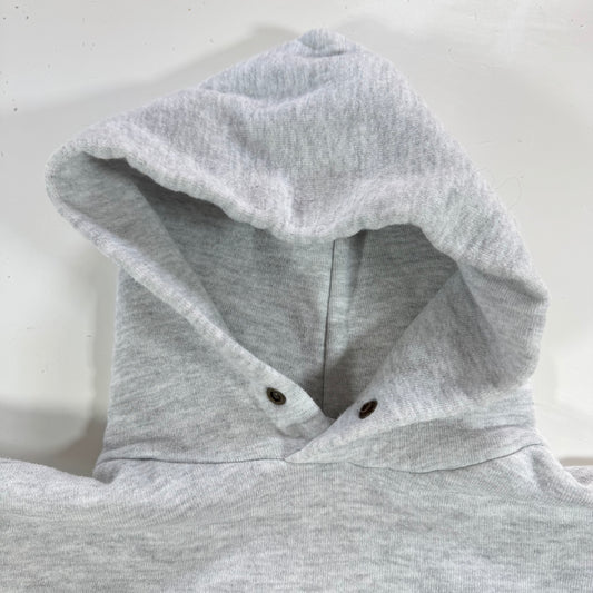 90s Kids Russell Light Gray Hooded Pullover Sweatshirt Hershey Big Logo M 10Y 11Y 12Y Made is USA