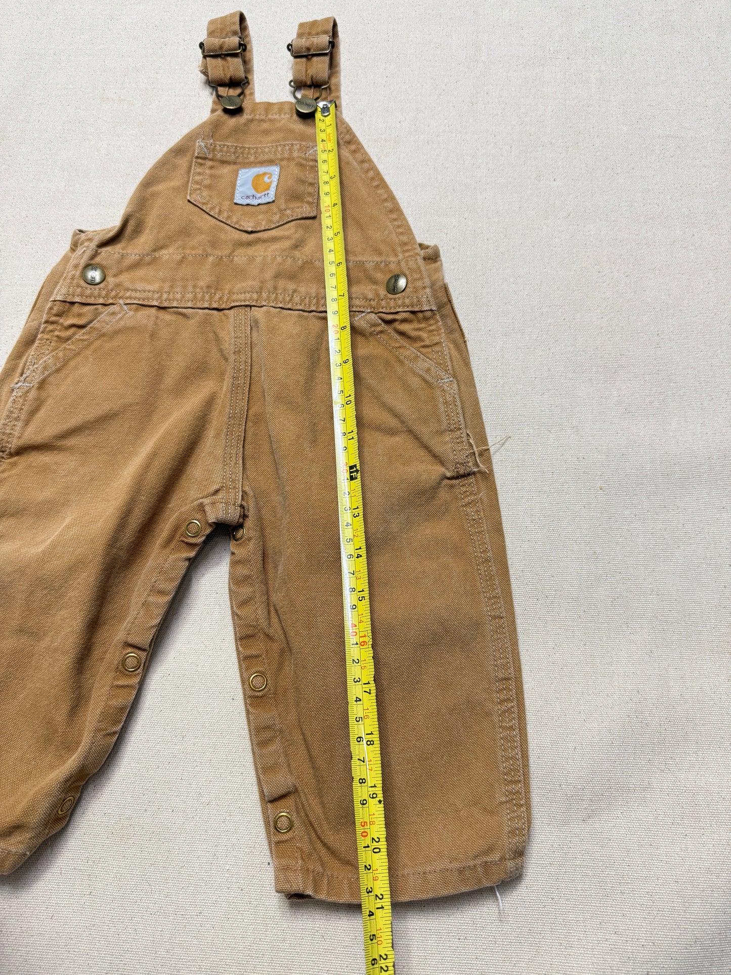 90s  Kids Infant Vintage Carhartt Canvas Bib Light Brown Overall / 9m 12m 18m