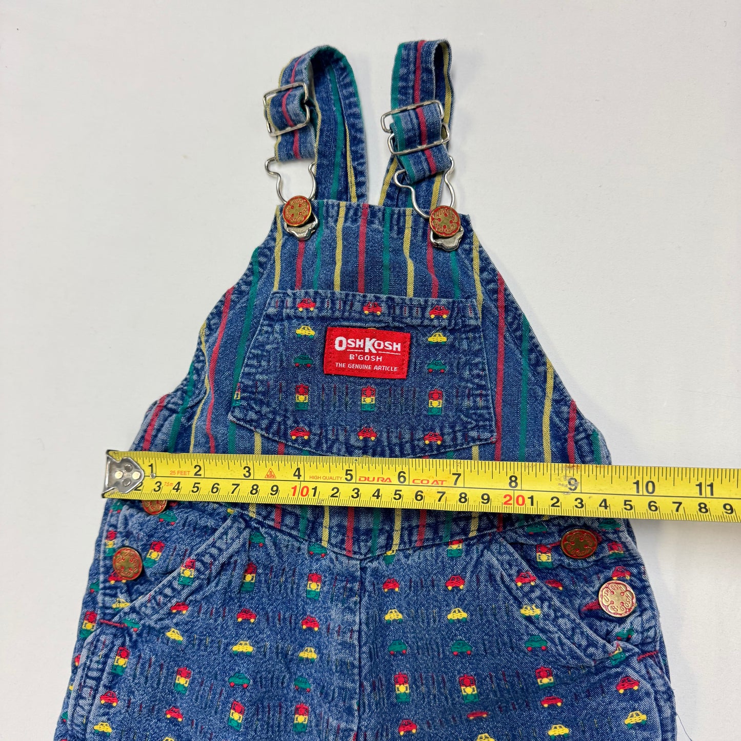 90s Kids Toddler Infant Vintage Baby B’Gosh Oshkosh Denim Car AOP Embroidery Print Overall /12m / Made in USA