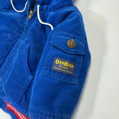 90s Kids Toddler Oshkosh B’Gosh Royal Blue Corduroy Zip Lined Jacket With Hood 24m/ Made in USA