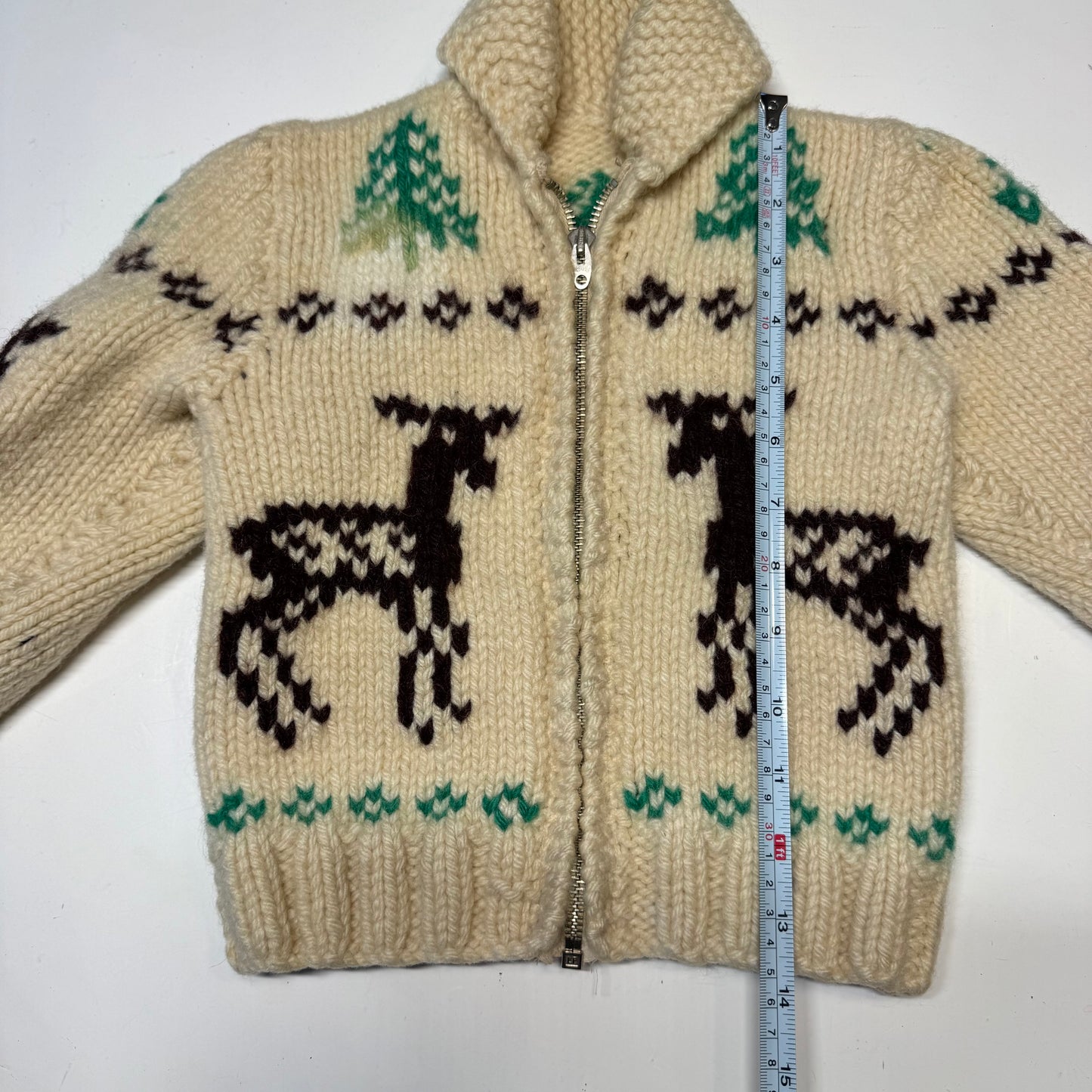 50s 60s Kids Toddler Vintage Beige Off White Deer Lightning Zipper Cowichan Heavy 24m 2Y 3T