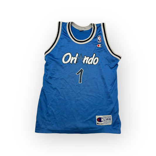 90s VTG Kids Champion Orlando #1 Hardaway Basketball Jersey Blue L(14-16Y)