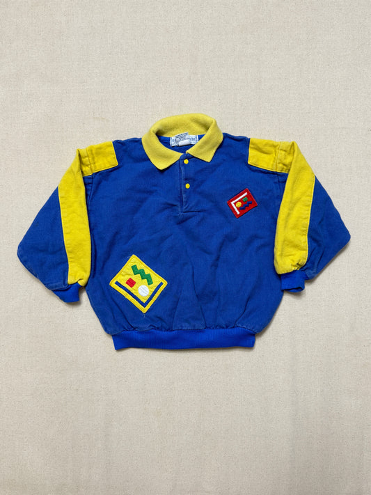 80s 90s Kids Toddler Vintage Oshkosh Bgosh Blue Yellow Snap Collared Longsleeve Cotton Top / 3T 4T / Made in USA