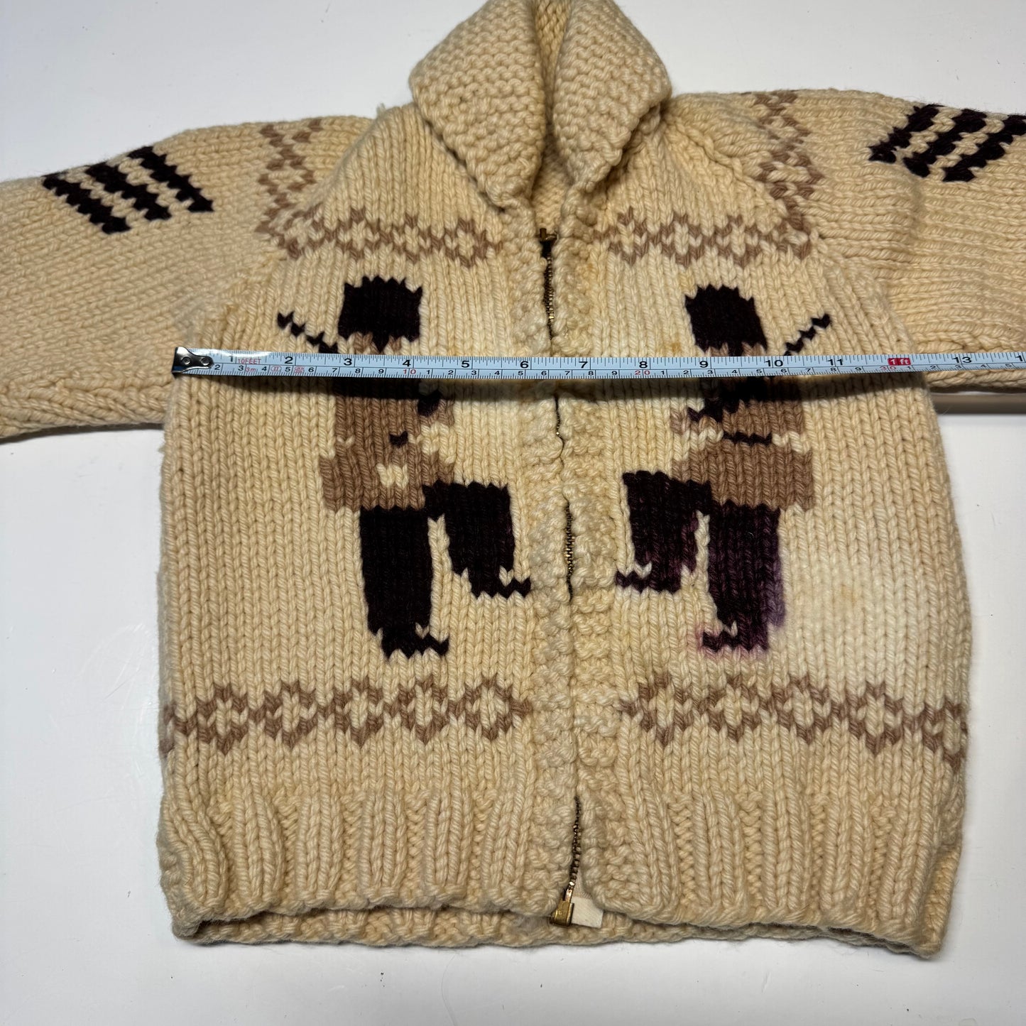 50s 60s Kids Toddler Vintage Beige Brown Royal Guard Heavy Talon Zipper Cowichan Sweater / 2Y 3Y 4Y