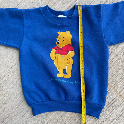 Kids Vintage Disney Winnie The Pooh “ I Feel A Rumbly In My Tummy” Blue Pullover Sweatshirt 3Y 4Y