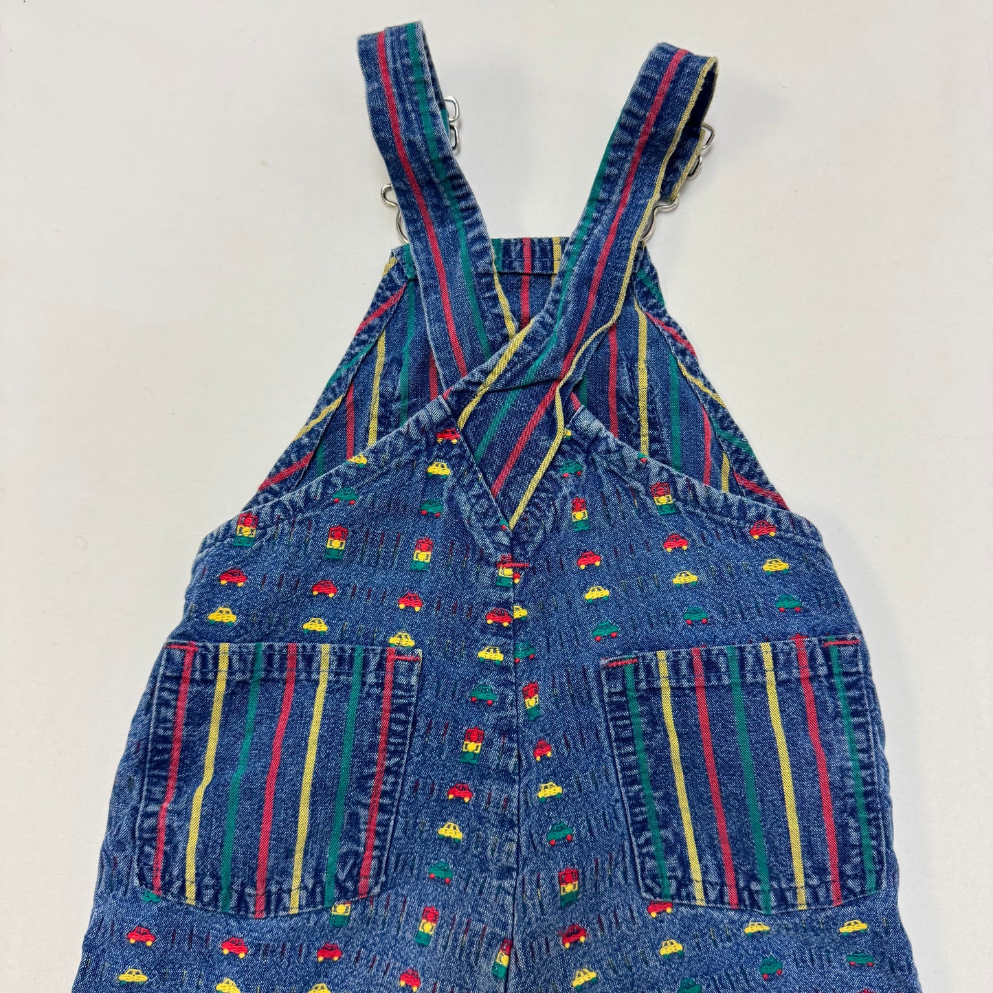 90s Kids Toddler Infant Vintage Baby B’Gosh Oshkosh Denim Car AOP Embroidery Print Overall /12m / Made in USA