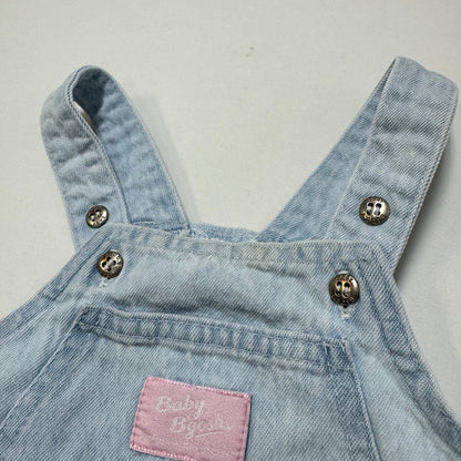 90s Kids Baby Vintage Oshkosh Bgosh Light Denim Shortall Romper Pink Label /6m/9m/12m