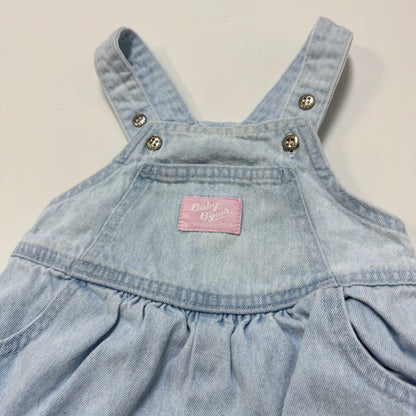90s Kids Baby Vintage Oshkosh Bgosh Light Denim Shortall Romper Pink Label /6m/9m/12m